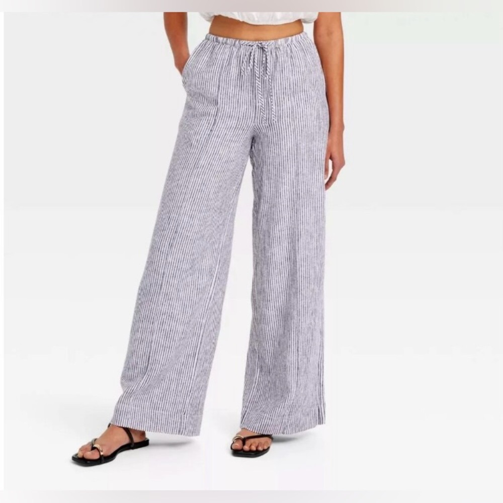 A New Day High Rise Wide Leg Linen Pull On Pants